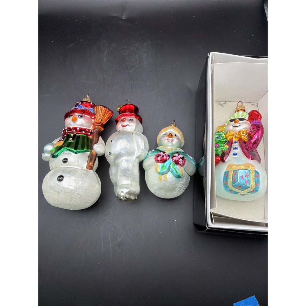 Title: Christopher Radko Set of 4 Snowman Glass Christmas Ornaments